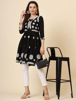 VAIRAGEE - Black Rayon Embroidered Work Kurti