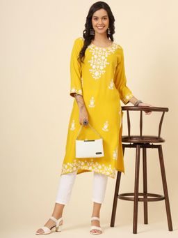 VAIRAGEE - Yellow Rayon Embroidered Work Kurta
