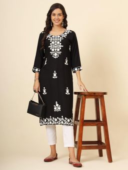 VAIRAGEE - Black Rayon Embroidered Work Kurta