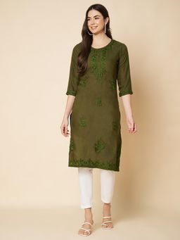 VAIRAGEE - Green Cotton Embroidered Work Kurta