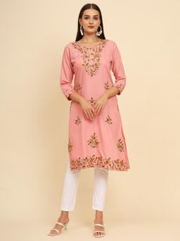 VAIRAGEE - Pink Cotton Embroidered Work Kurta