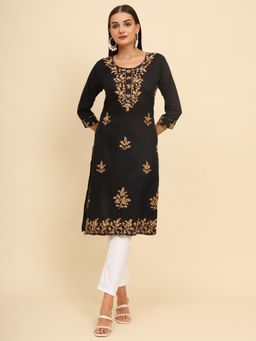 VAIRAGEE - Black Cotton Embroidered Work Kurta