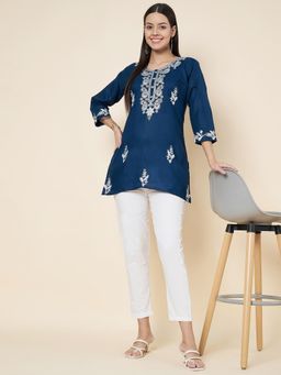 VAIRAGEE - Blue Cotton Embroidered Work Kurti