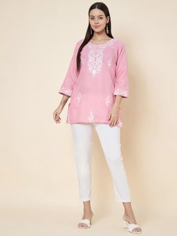 VAIRAGEE - Pink Cotton Embroidered Work Kurti