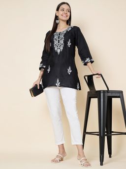 VAIRAGEE - Black Cotton Embroidered Work Kurti