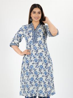 ARAMYA - Soft Cotton Straight Floral Print Kurta