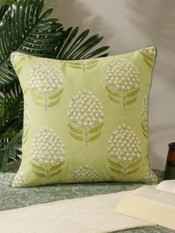 Nisrag Home - Green Floral Printed Square Cushion Cover (16x16 Inches)
