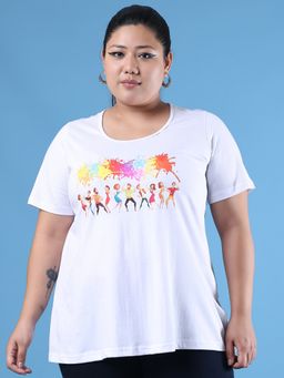 theRebelinme - Plus Size Women's White Printed Cotton T-Shirt