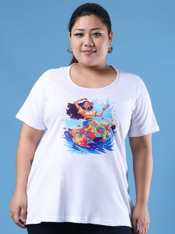 theRebelinme - Plus Size Women's White Printed Cotton T-Shirt