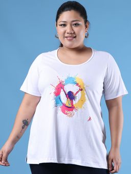 theRebelinme - Plus Size Women's White Printed Cotton T-Shirt