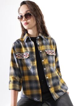 High Star - Women Woven Multi-Color Relaxed Fit Spread Collar Regular Sleeves Shirt