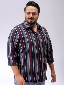 Hardsoda - By The Indian Garage Co Mens Navy Blue Plus Size Striped Casual Shirt