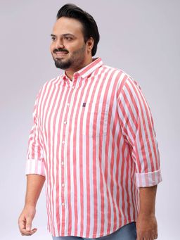 Hardsoda - By The Indian Garage Co Mens Peach Plus Size Striped Casual Shirt