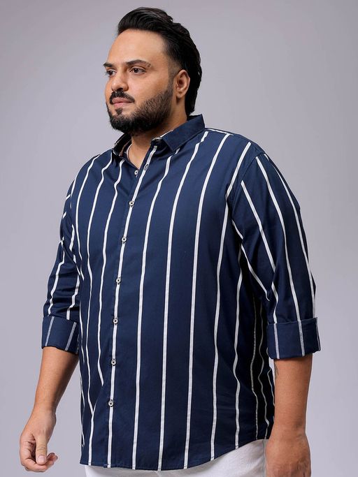 Hardsoda By The Indian Garage Co Mens Navy Blue Plus Size Striped Casual Shirt
