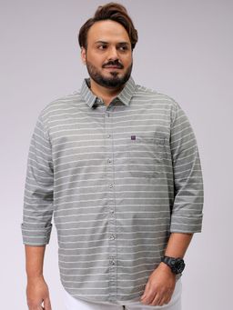 Hardsoda - By The Indian Garage Co Mens Grey Plus Size Horizontal Striped Casual Shirt