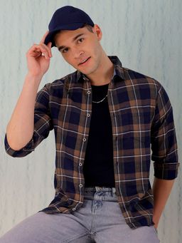 Hardsoda - By The Indian Garage Co Mens Navy Blue Checkered Na Casual Shirt