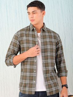Hardsoda - By The Indian Garage Co Mens Olive Checkered Casual Shirt