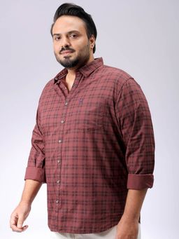 Hardsoda - By The Indian Garage Co Mens Burgundy Plus Size Checkered Casual Shirt