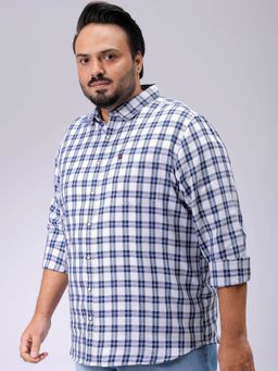 Hardsoda - By The Indian Garage Co Mens White Plus Size Checkered Casual Shirt