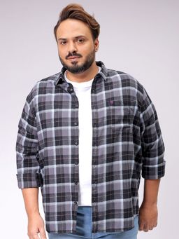 Hardsoda - By The Indian Garage Co Mens Grey Plus Size Checkered Casual Shirt