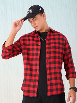 Hardsoda - By The Indian Garage Co Mens Red Checkered Casual Shirt