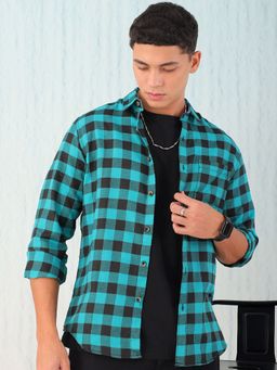 Hardsoda - By The Indian Garage Co Mens Teal Checkered Casual Shirt
