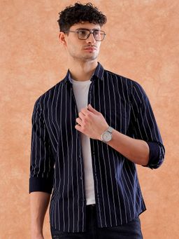 Hardsoda - By The Indian Garage Co Mens Navy Blue Striped Casual Shirt