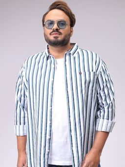 Hardsoda - By The Indian Garage Co Mens White Plus Size Vertical Striped Casual Shirt
