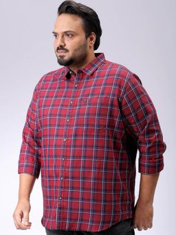 Hardsoda - By The Indian Garage Co Mens Red Plus Size Checkered Casual Shirt