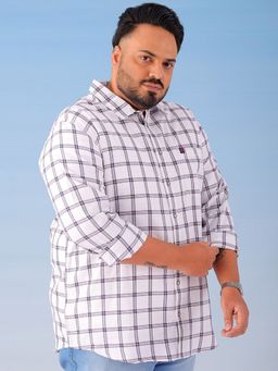 Hardsoda - By The Indian Garage Co Mens White Plus Size Checkered Casual Shirt