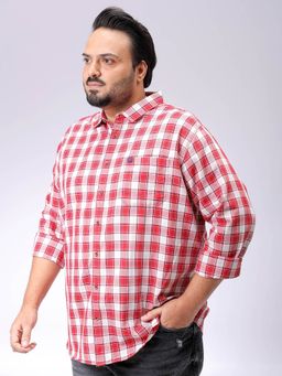 Hardsoda - By The Indian Garage Co Mens Red Plus Size Checkered Casual Shirt