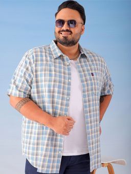 Hardsoda - By The Indian Garage Co Mens Off White Plus Size Checkered Casual Shirt