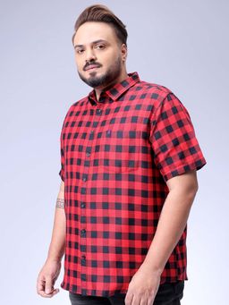Hardsoda - By The Indian Garage Co Mens Red Plus Size Checkered Casual Shirt