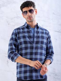 Hardsoda - By The Indian Garage Co Mens Blue Checkered Casual Shirt
