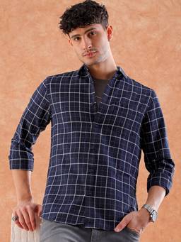 Hardsoda - By The Indian Garage Co Mens Navy Blue Checkered Casual Shirt