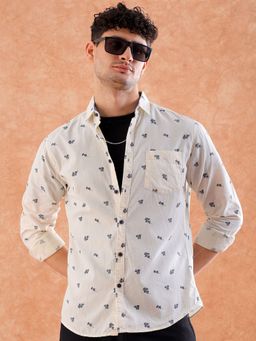 Hardsoda - By The Indian Garage Co Mens Cream Floral Spread Collar Casual Shirt