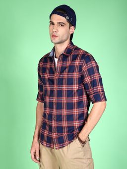 Hardsoda - By The Indian Garage Co Mens Navy Blue Checkered Casual Shirt