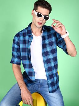 Hardsoda - By The Indian Garage Co Mens Blue Checkered Casual Shirt