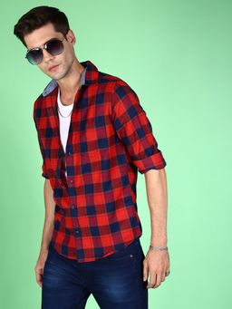 Hardsoda - By The Indian Garage Co Mens Red Checkered Casual Shirt