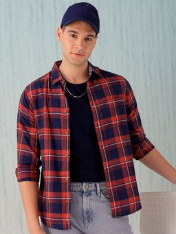 Hardsoda - By The Indian Garage Co Mens Navy Blue Checkered Casual Shirt