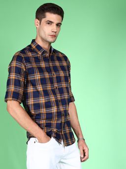Hardsoda - By The Indian Garage Co Mens Navy Blue Checkered Casual Shirt