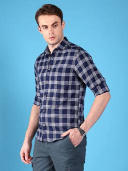 Hardsoda - By The Indian Garage Co Mens Navy Blue Checkered Casual Shirt