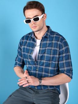 Hardsoda - By The Indian Garage Co Mens Teal Checkered Casual Shirt