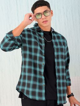Hardsoda - By The Indian Garage Co Mens Teal Checkered Casual Shirt