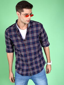 Hardsoda - By The Indian Garage Co Mens Navy Blue Checkered Casual Shirt