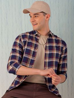 Hardsoda - By The Indian Garage Co Mens Navy Blue Checkered Casual Shirt