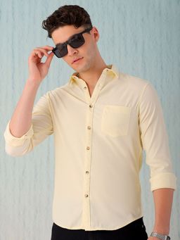 Hardsoda - By The Indian Garage Co Mens Yellow Slim Fit Solid Casual Shirt