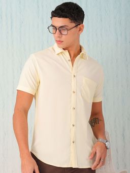 Hardsoda - By The Indian Garage Co Mens Yellow Slim Fit Solid Collar Casual Shirt
