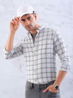 Hardsoda - By The Indian Garage Co Mens White Slim Fit Checkered Casual Shirt