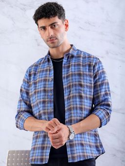 Hardsoda - By The Indian Garage Co Mens Blue Slim Fit Checkered Casual Shirt